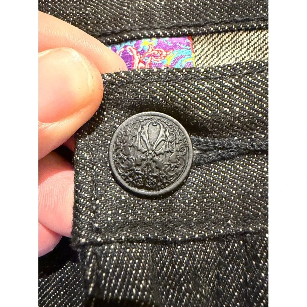 Miskeen Art Culture Jeans Mens 38 Black Denim Y2K Embroidered Streetwear Baggy
